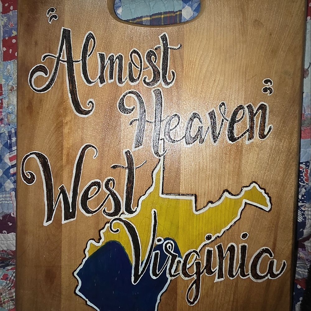 Large cutting board,woodburned and painted